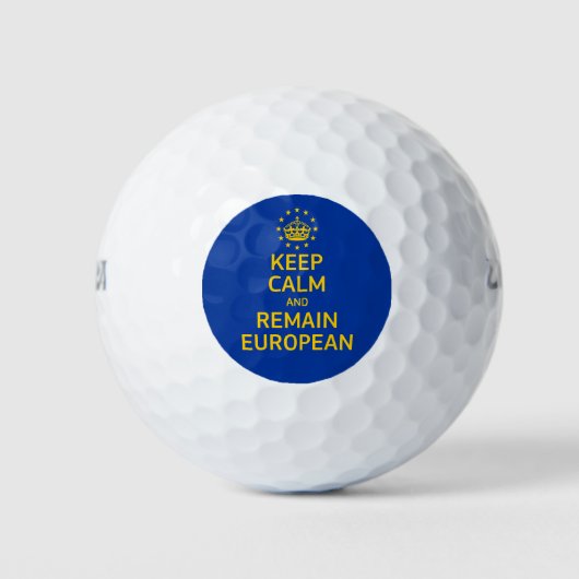 Moderne Gele Blauwe Blijf Kalm Kroon Europa Vector Golfballen (Voorkant)
