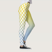 Moderne gele blauwe gradiënt en geruite patroon leggings (Rechts)
