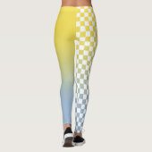 Moderne gele blauwe gradiënt en geruite patroon leggings (Achterkant)
