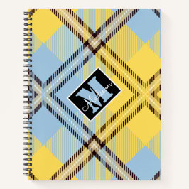 Moderne Gele Blauwe Pset Tartan Persoonlijke Naam Notitieboek