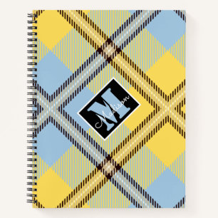 Moderne Gele Blauwe Pset Tartan Persoonlijke Naam Notitieboek