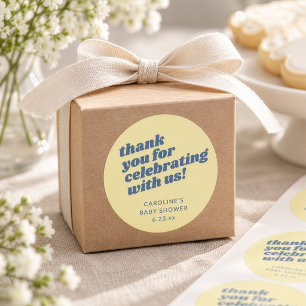 Moderne Gele Blauwe Retro Baby Shower Bedankt Ronde Sticker