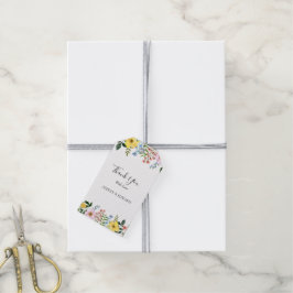 Moderne Gele Blauwe Roze Lente Bloemige Bruiloft Cadeaulabel