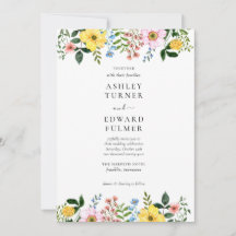 Moderne Gele Blauwe Roze Lente Bloemige Bruiloft