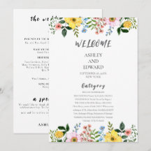 Moderne Gele Blauwe Roze Lente Bloemige Bruiloft