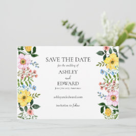 Moderne Gele Blauwe Roze Lente Bloemige Bruiloft Save The Date