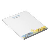 Moderne Gele Blauwe Schotse Monogram Script Naam Notitieblok (Schuin)