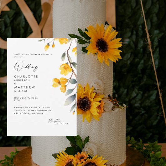 Moderne gele bloem samen met bruiloft kaart