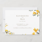 Moderne Gele Bloemen Bruiloft Save the Date Kaart (Voorkant)