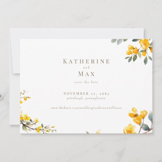Moderne Gele Bloemen Bruiloft Save the Date Kaart (Voorkant)
