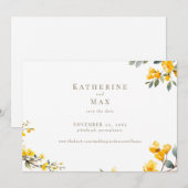 Moderne Gele Bloemen Bruiloft Save the Date Kaart (Voorkant / Achterkant)