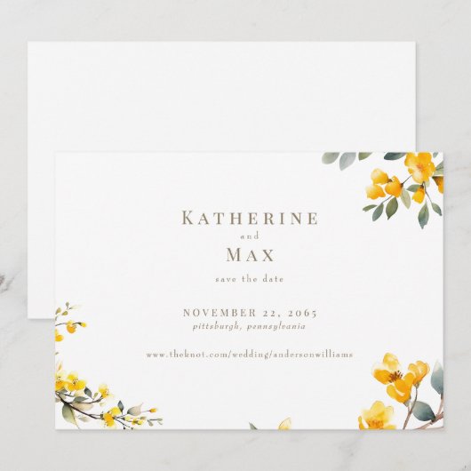 Moderne Gele Bloemen Bruiloft Save the Date Kaart (Voorkant / Achterkant)