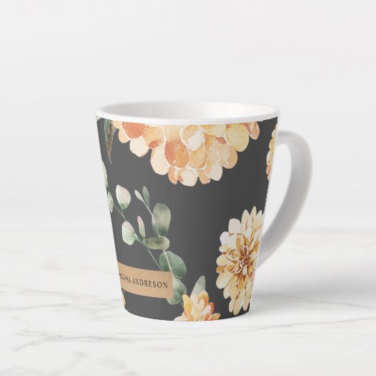 Moderne gele bloemen en speciale Kraft-cadeautjes Latte Mok (Rechterhoek)