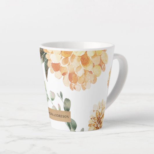 Moderne gele bloemen en speciale Kraft-cadeautjes Latte Mok (Rechterhoek)