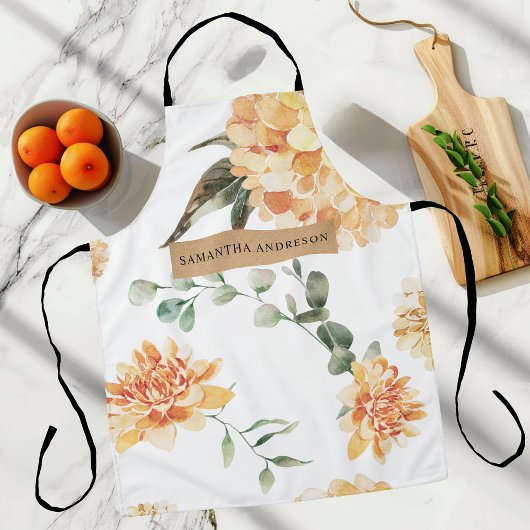 Moderne gele bloemen en speciale Kraft-cadeautjes Schort