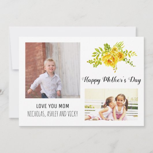 Moderne gele bloemen Moederdag bloemenfoto Kaart (Voorkant)