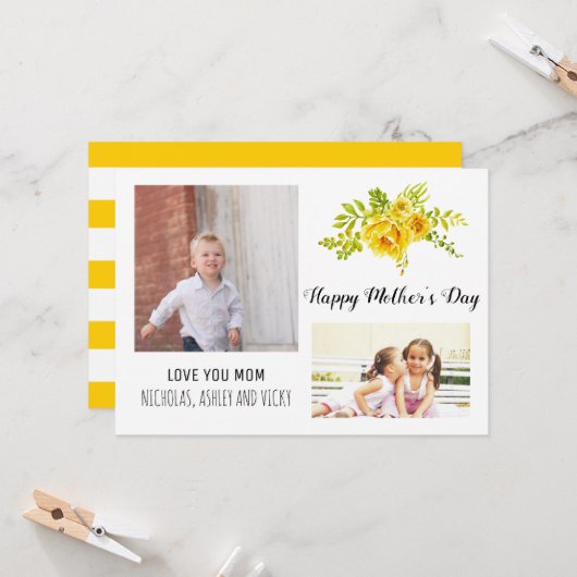 Moderne gele bloemen Moederdag bloemenfoto Kaart (Voorkant / Achterkant in situ)