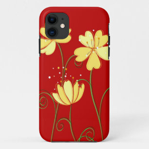 Moderne gele bloemen op rood iPhone 11 hoesje