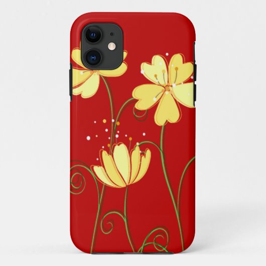 Moderne gele bloemen op rood Case-Mate iPhone case (Achterkant)