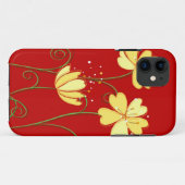 Moderne gele bloemen op rood Case-Mate iPhone case (Achterkant (horizontaal))