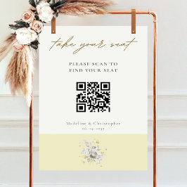 Moderne Gele Bloemen QR Code Trouwstoel Grafiek Poster