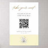 Moderne Gele Bloemen QR Code Trouwstoel Grafiek Poster (Voorkant)