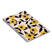 Moderne gele bloemen zwart blad patroon notitieboek (Rechterzijde)