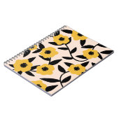 Moderne gele bloemen zwart blad patroon notitieboek (Linkerzijde)