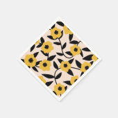 Moderne gele bloemen zwart blad patroon servet (Hoek)