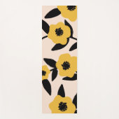Moderne gele bloemen zwart blad patroon yogamat (Voorkant)