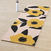 Moderne gele bloemen zwart blad patroon yogamat