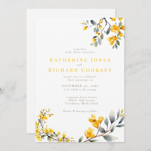 Moderne Gele Bloemige Trouwdag Zonder Ouders Kaart (Voorkant / Achterkant)