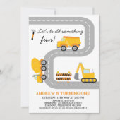 Moderne Gele Bouw Fun 1e Verjaardag Kaart (Voorkant)