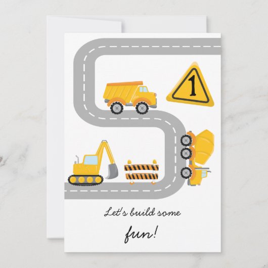 Moderne Gele Bouw Fun 1e Verjaardag Kaart (Achterkant)