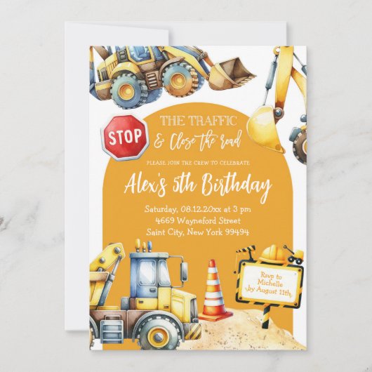 Moderne Gele Bouw Jongen Verjaardag Uitnodiging (Voorkant)