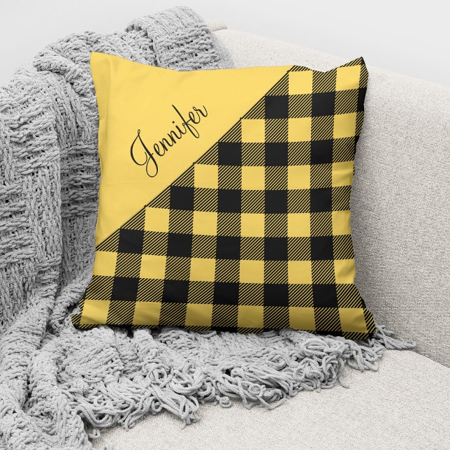 Moderne Gele Buffalo Plaid Check Patroonnaam Kussen (Creator heeft geüpload)