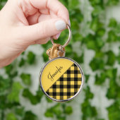 Moderne gele Buffalo Plaid geruite patroon naam Sleutelhanger (Hand)