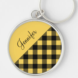 Moderne gele Buffalo Plaid geruite patroon naam Sleutelhanger