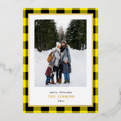 Moderne gele buffel speelde twee kerstfoto's folie feestdagenkaart (Voorkant)