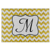Moderne Gele Chevron Monogram Glas Snijplank (Voorkant)