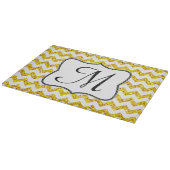 Moderne Gele Chevron Monogram Glas Snijplank (Hoek)