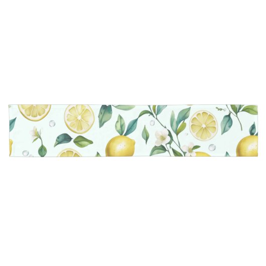 Moderne gele citroen bloemige script bruidsdouche korte tafelloper (Horizontaal)