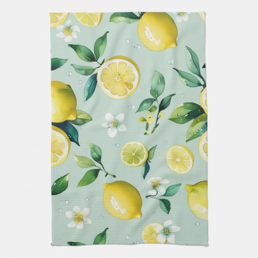 Moderne gele citroen bloemrijke script bruidsdouch theedoek (Verticaal)