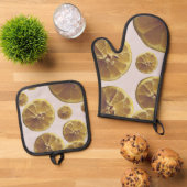 Moderne gele citroen verse fruitcirkel plak stippe ovenwant & pannenlap set (Top down)