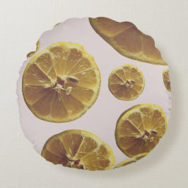 Moderne gele citroen verse fruitcirkel plak stippe rond kussen