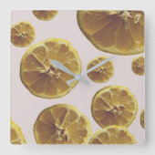 Moderne gele citroen verse fruitcirkel plak stippe vierkante klok (Voorkant)