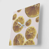 Moderne gele citroen verse fruitcirkel plak stippe vierkante klok (Hoek)