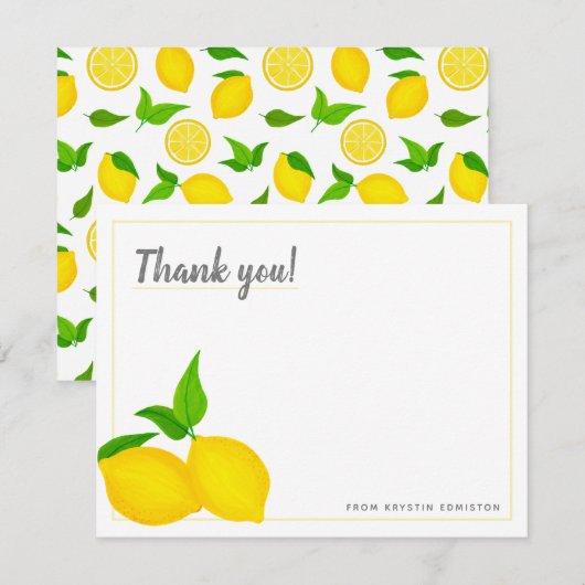 Moderne Gele Citroen Witte Bedankkaart (Voorkant / Achterkant)