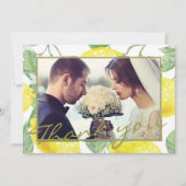 Moderne Gele Citroenen & Groene Bladeren Trouwfoto Bedankkaart (Voorkant)