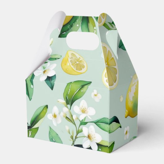 Moderne gele citroenvormige bloemenscript bruidssh bedankdoosjes (Achterkant)